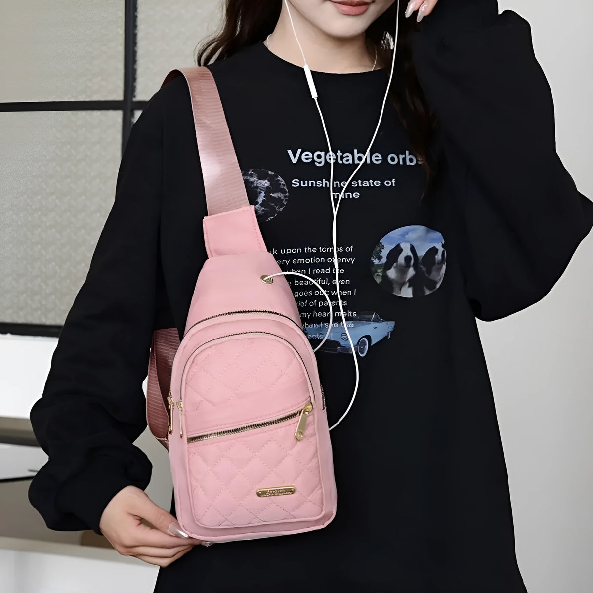 Oxford cloth crossbody chest bag with plaid pattern in multiple colour options