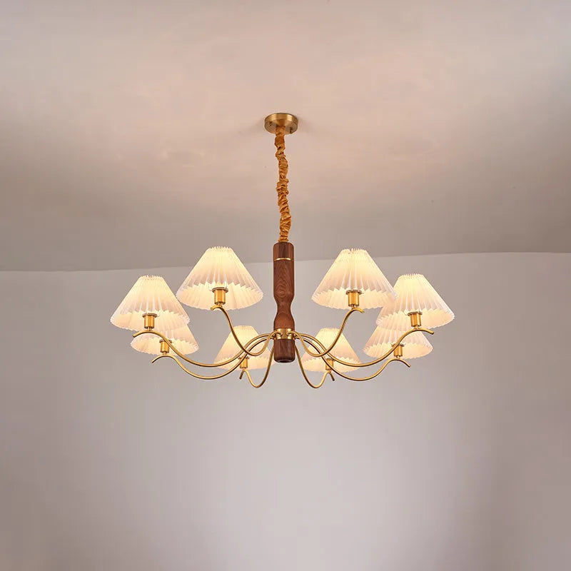 Retro wooden wall lamp with fabric shade in walnut or copper finish for bedside or living room