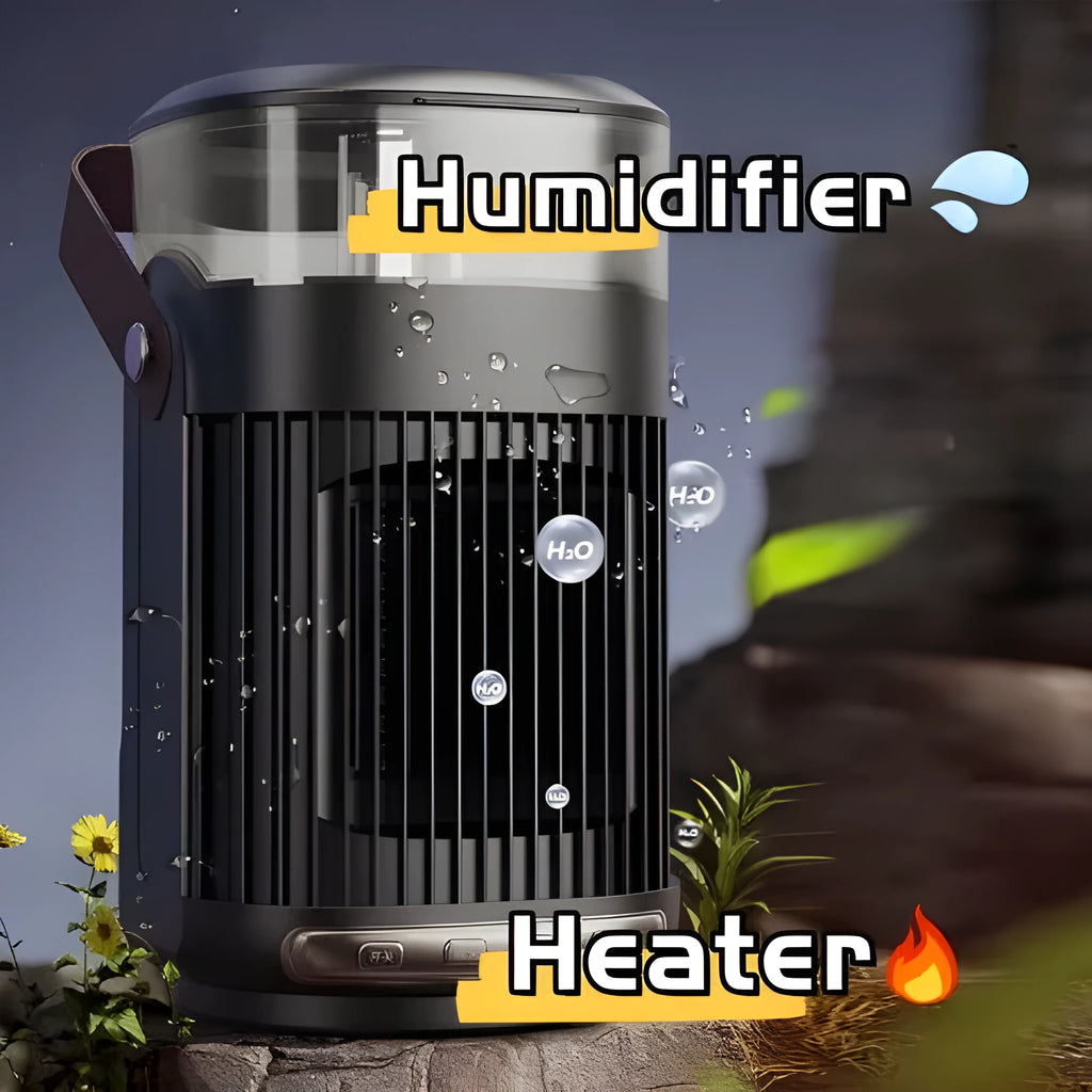 Black portable 2-in-1 heater and humidifier unit with front control buttons