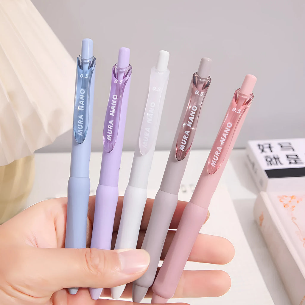 Macaron colour 0.5mm press gel pen with smoked white, brown, and pink refill options