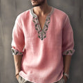 British style striped short sleeve shirt made from bamboo hemp fabric with 3D thermal transfer print