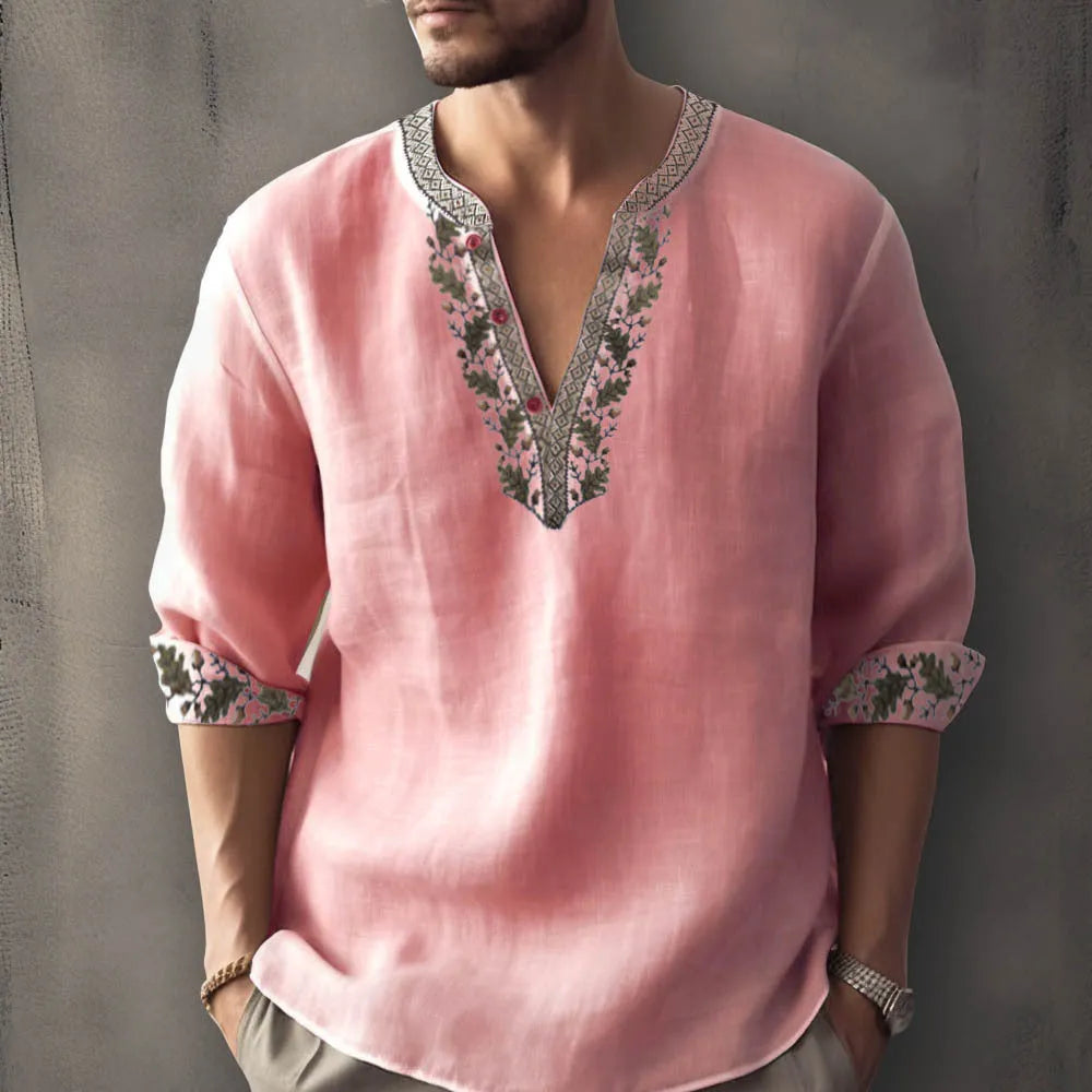 British style striped short sleeve shirt made from bamboo hemp fabric with 3D thermal transfer print
