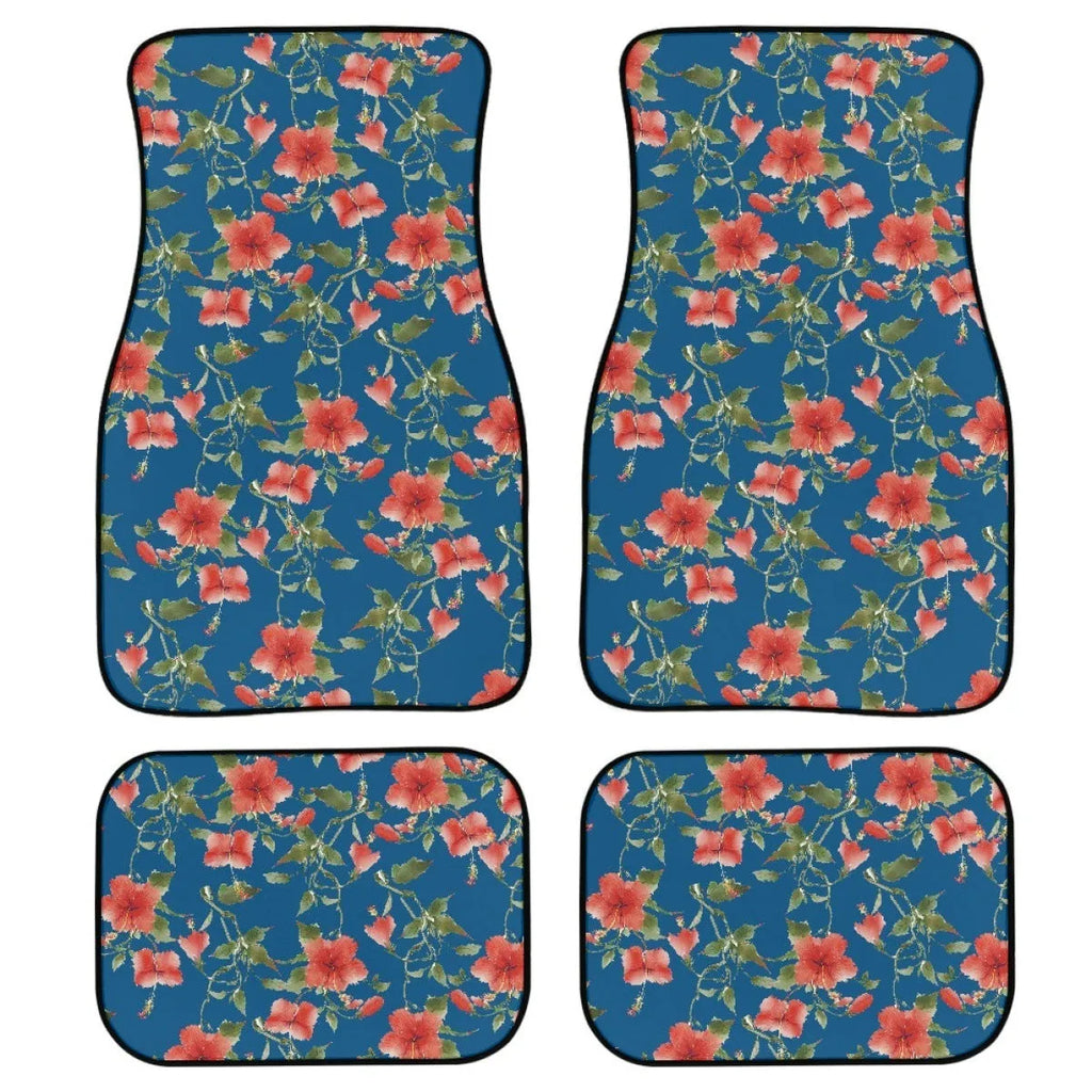 Black printed rubber car floor mat set showing textured surface and 20mm thick edge.