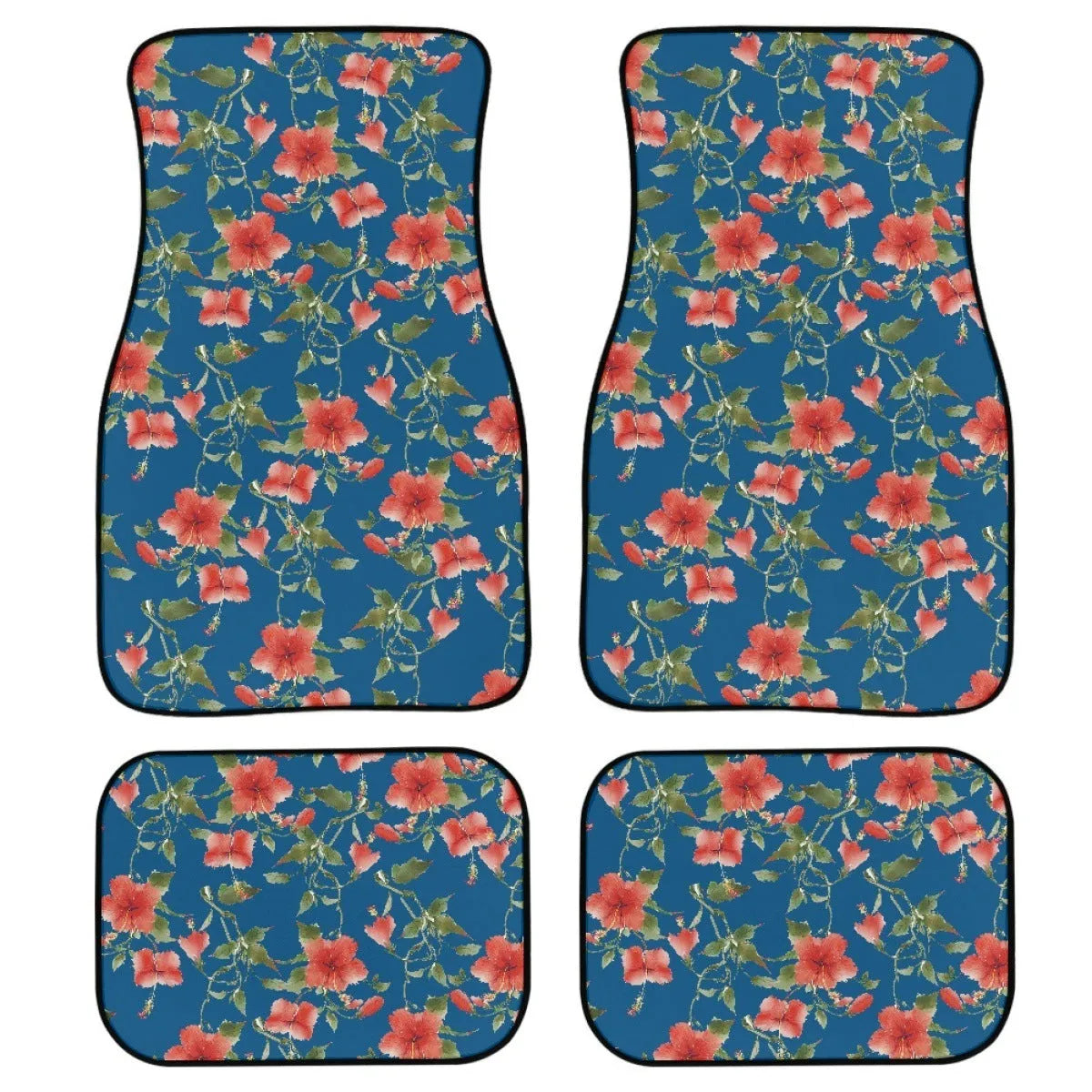 Black printed rubber car floor mat set showing textured surface and 20mm thick edge.