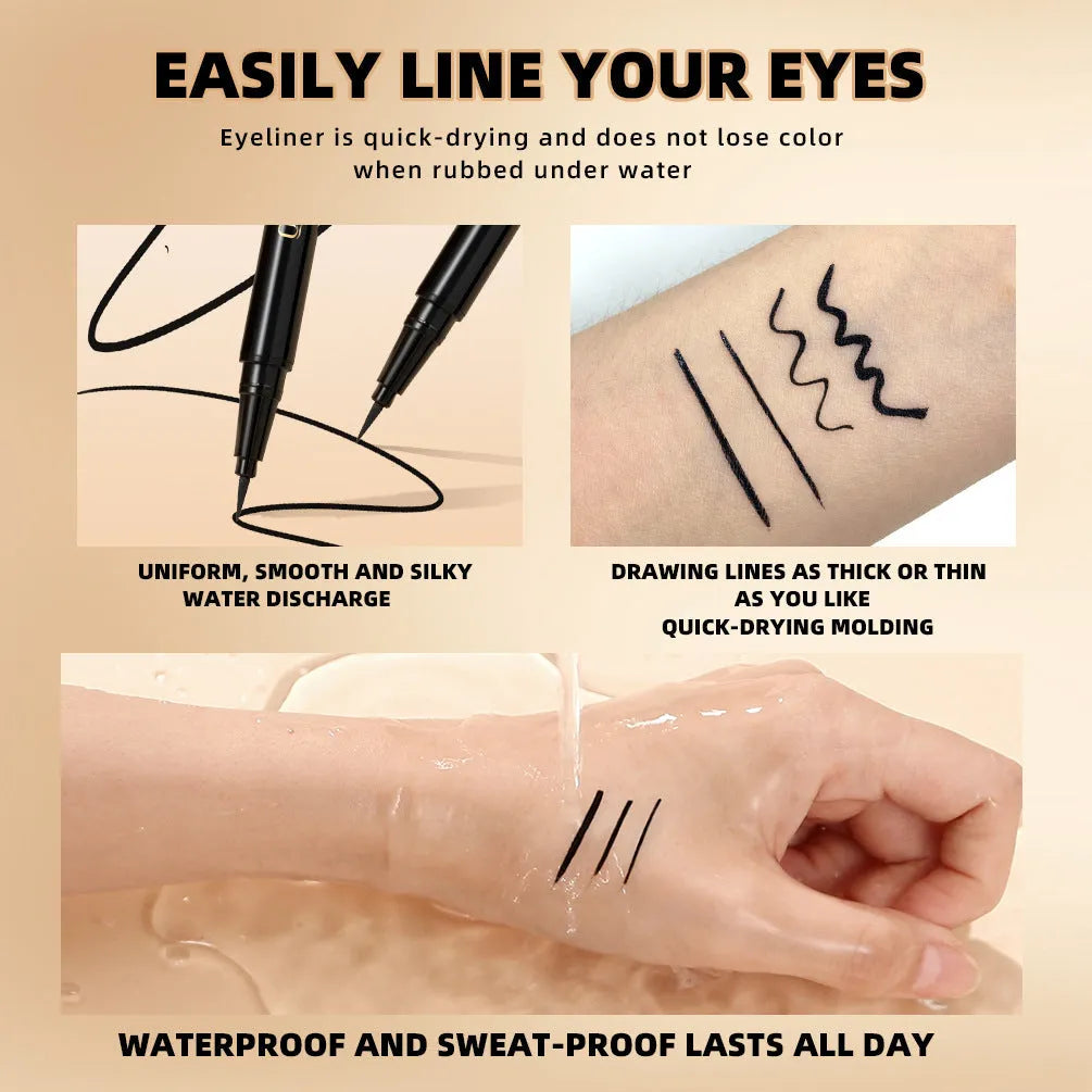 Black waterproof liquid eyeliner pen with quick-drying smudge-proof formula