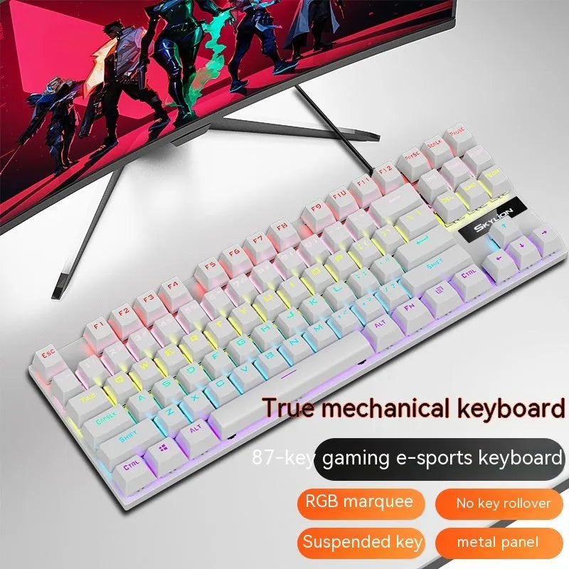 K87 mechanical keyboard with metal case in selected colour, showcasing green or red mechanical key switches.