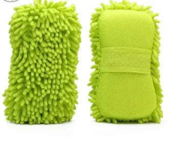 Silver green chenille microfiber car wash sponge block measuring 14x25 cm