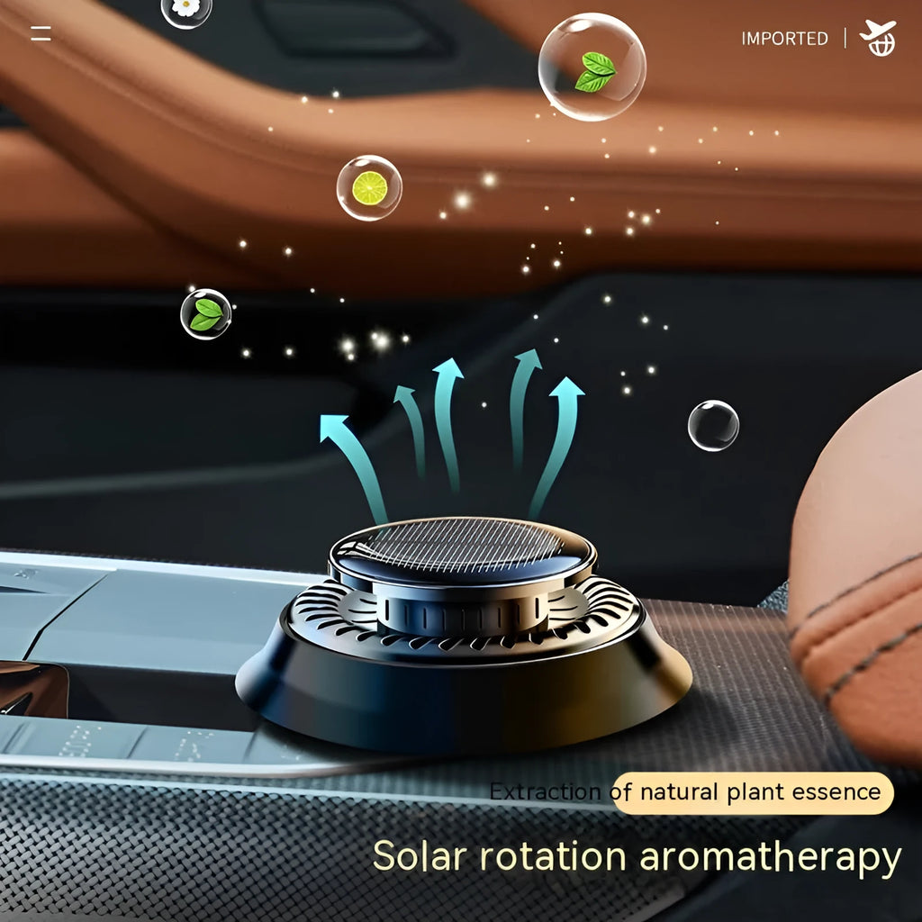 Black solar-powered car aromatherapy decoration with electromagnetic de-icing function on dashboard