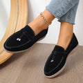 Casual canvas slip-on loafers in brown with a platform rubber sole and round toe