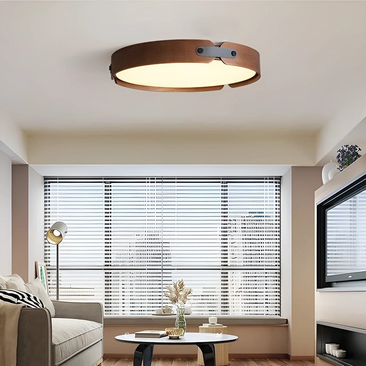 Japanese style wooden ceiling lamp with PMMA shade in warm light colour