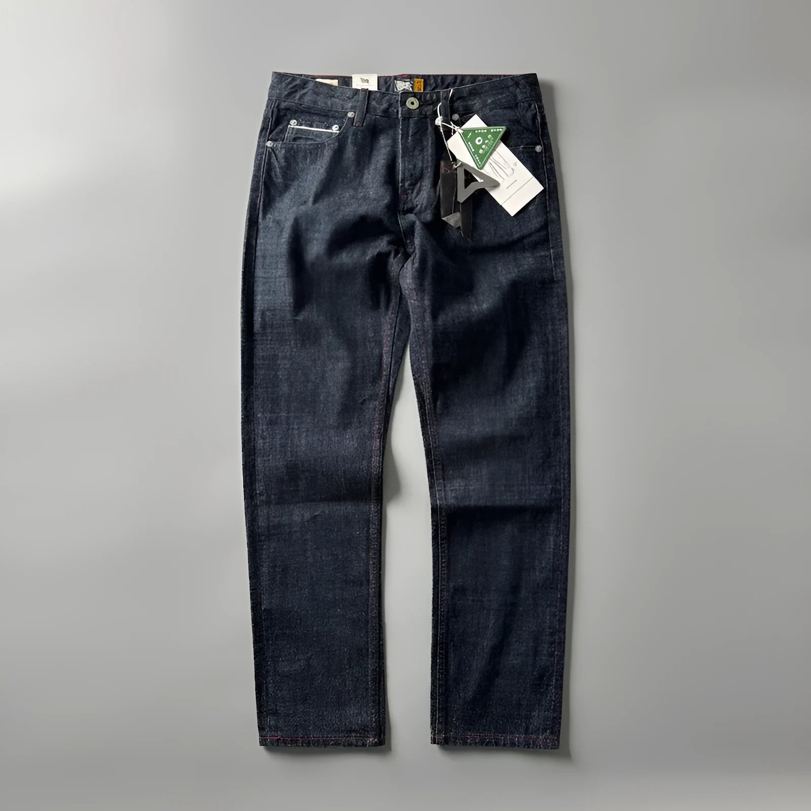 Men's straight leg American retro style jeans in primary colour denim fabric