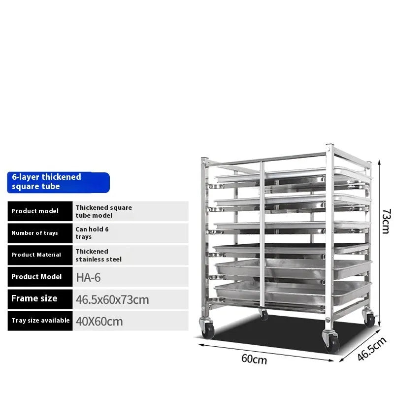 Six-layer stainless steel baking tray rack with locking mechanism for 40x60cm baking sheets