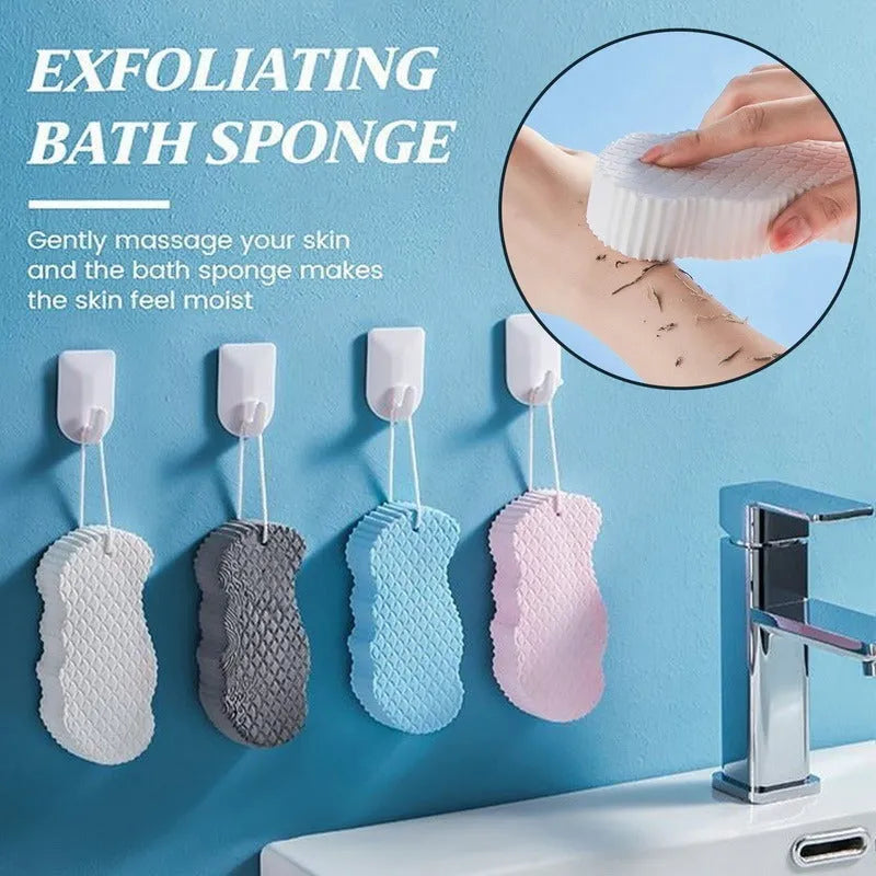 3D fish scale pattern bath sponge in white, grey, pink or light blue colours for body exfoliation