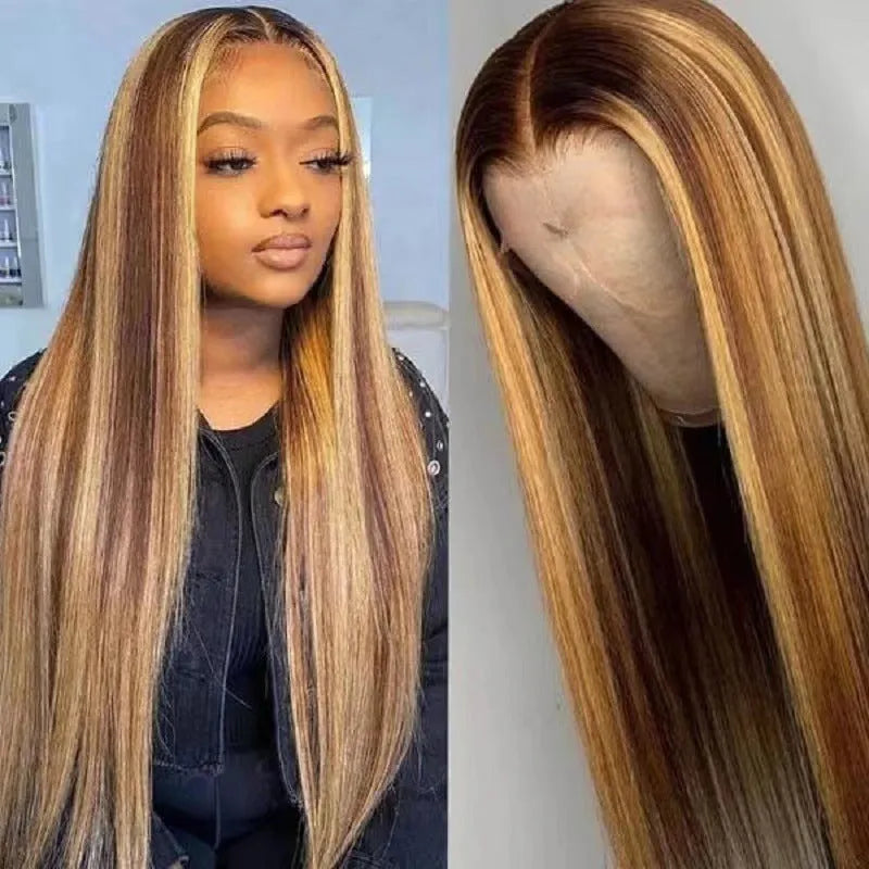 Front lace wig with African black gradient colour and big wave curls, shown with a side-swept fringe.