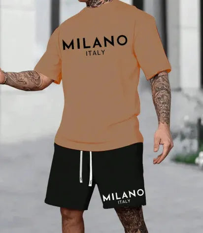 Polyester short sleeve suit with round neck and matching shorts in five colour options