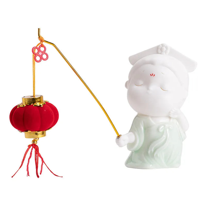 Ceramic cute court attendant incense burner decoration with hand-painted female figurine in traditional design