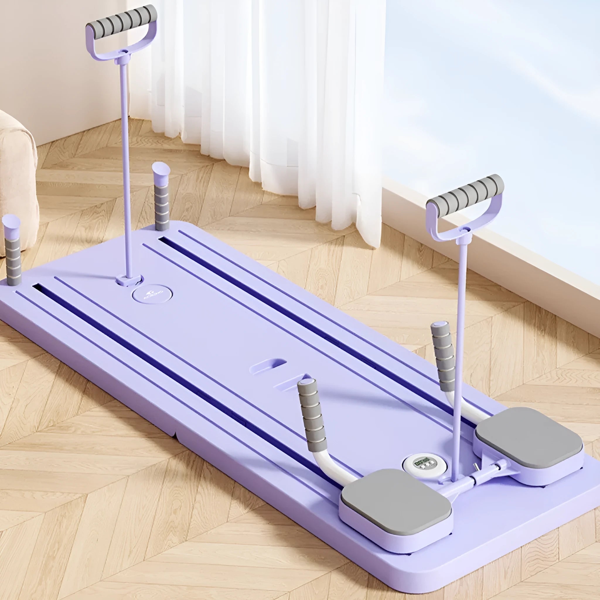 Standard purple fitness board with automatic rebound abdominal wheel for home workouts