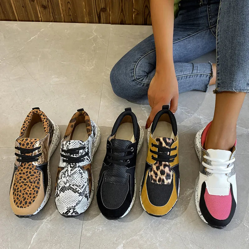 Women's casual sports shoes with suede upper, wedge heel, and round toe in multiple colour patterns