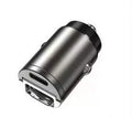 30W mini car charger with USB-C and QC3.0 ports in black zinc alloy housing