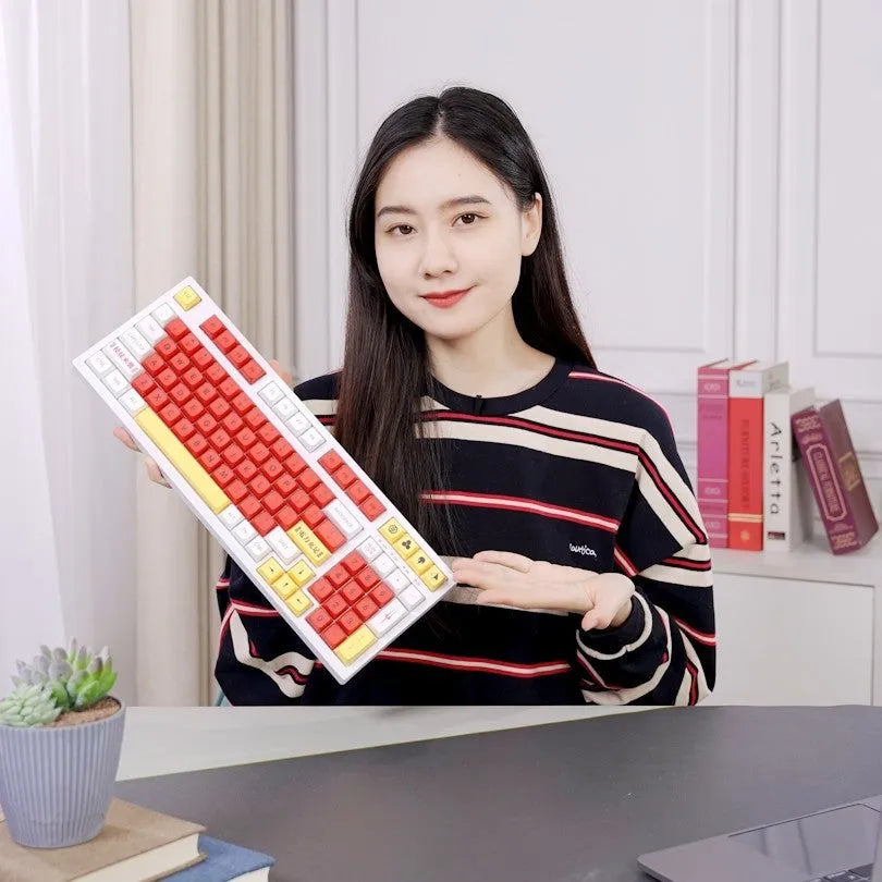 138-piece PBT sublimation key cap set with boy and girl colour matching designs for mechanical keyboards