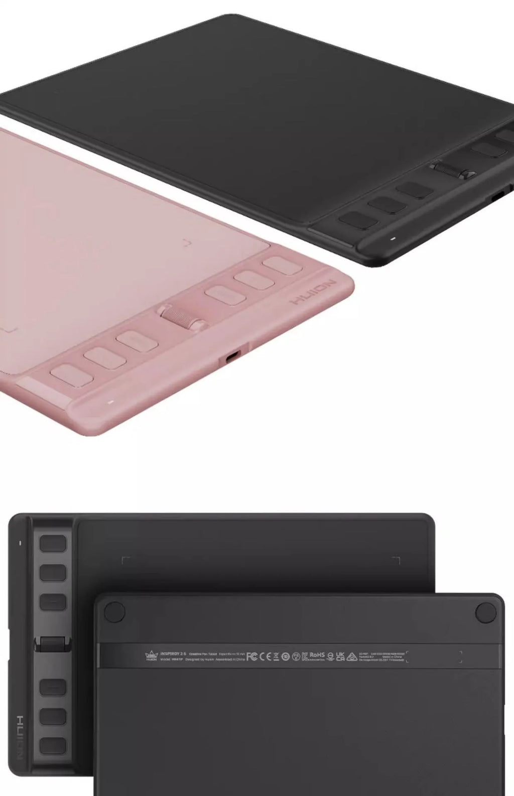 Hua Wang H641P black drawing tablet with PW110 digital pen on workspace