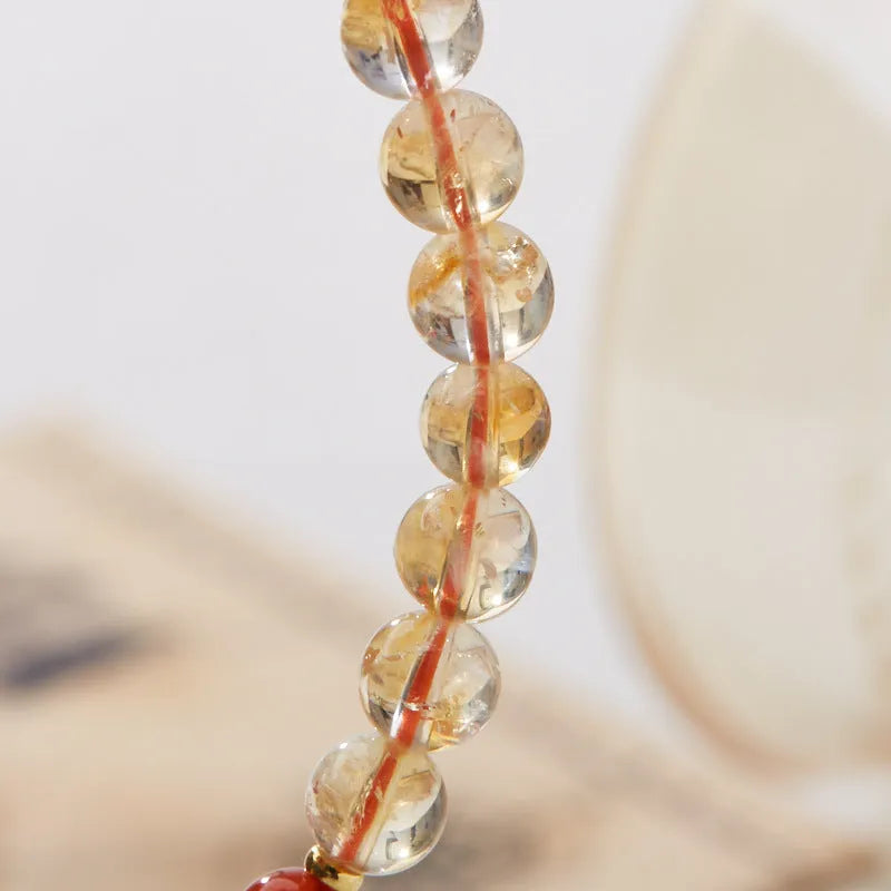 Hand-woven citrine five sutra bracelet with 6mm crystal beads and geometric design