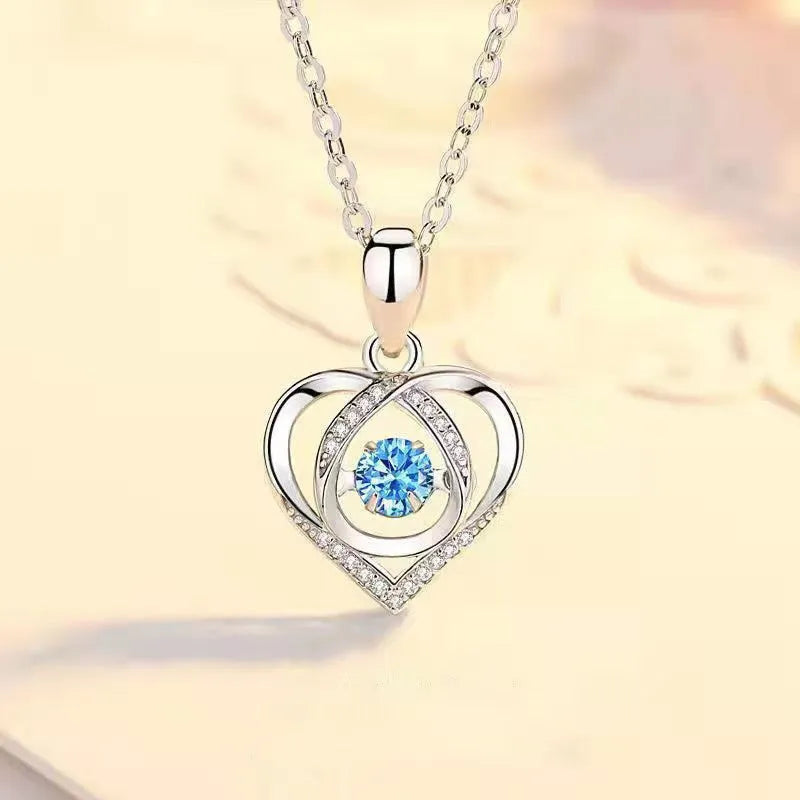 Blue diamond electroplated copper jewellery set with geometric heart pendant and mixed gem inlay