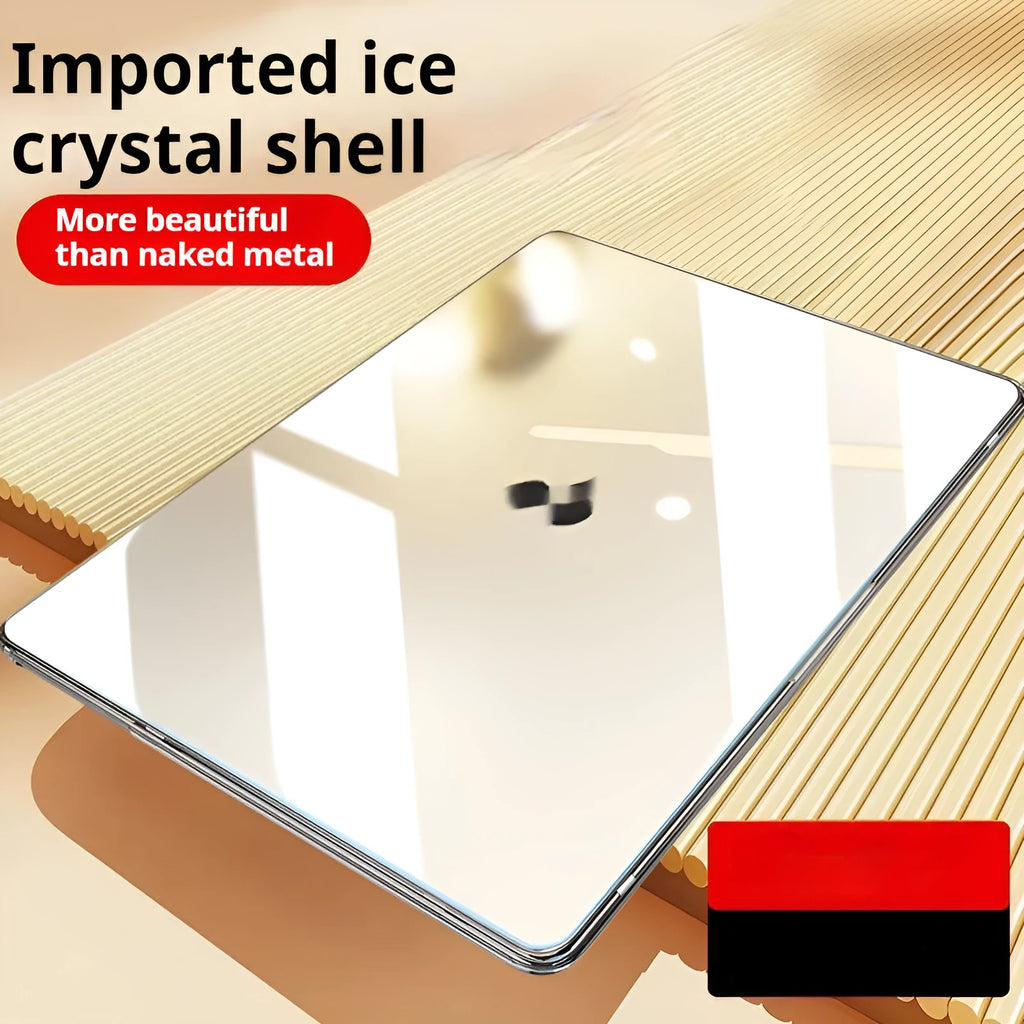 Transparent hard shell protective case for MacBook Air and Pro laptops on a table
