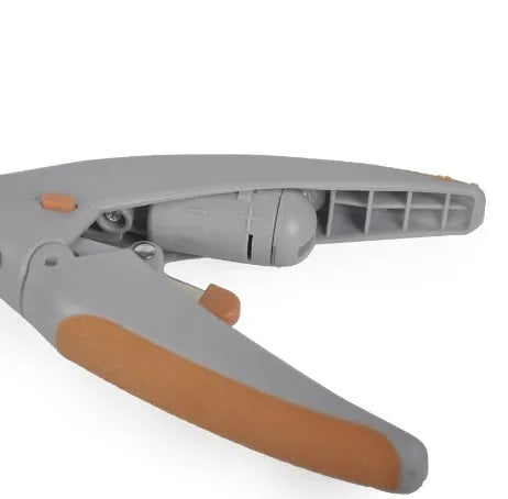 LED dog nail clipper with illuminated tip and visual blood line guide on a white background.