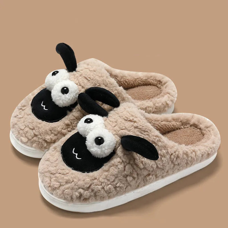 Slip-on slippers with suede upper and PVC sole in white, grey, and brown colour options