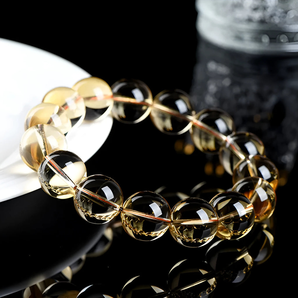 Natural citrine scattered bead bracelet showing polished stones in warm tones