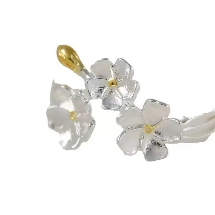 Zinc alloy open ring with 3D jasmine and camellia flowers in a cream sweet girl style.