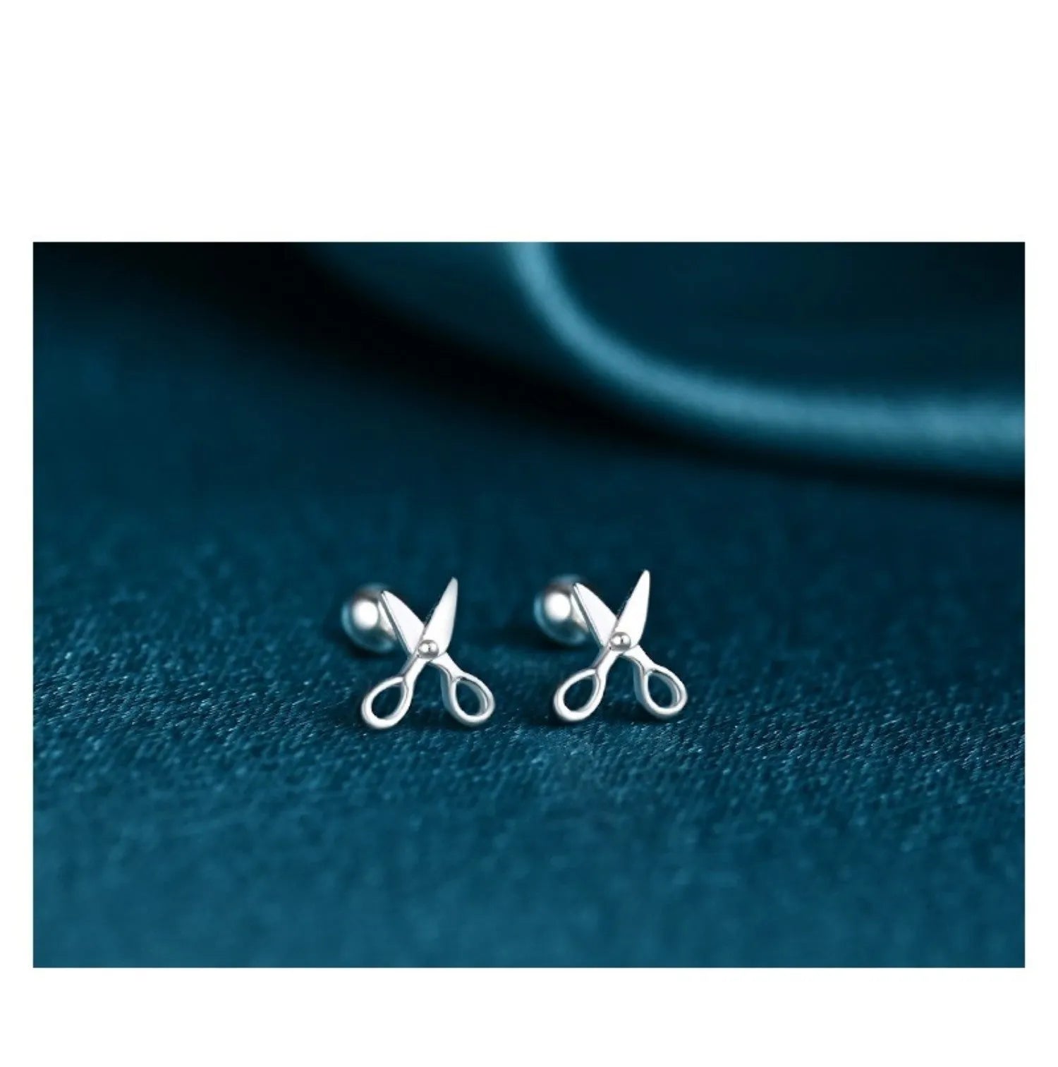 S999 pure silver screw style ear nails with mini scissors design for women