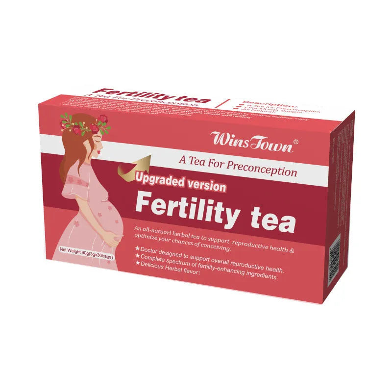 Box of fertility tea containing 3x30 herbal tea bags for reproductive health support