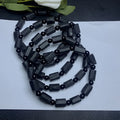 Black tourmaline rough stone bracelet with 8.5-9mm beads and Seiko treatment
