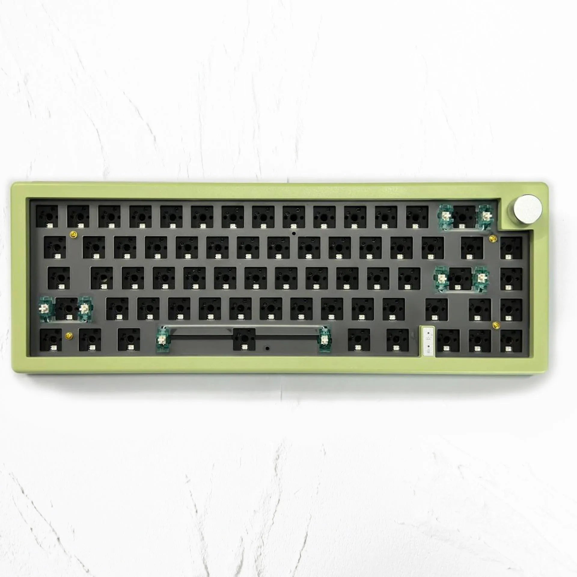 DIY hot-swappable mechanical keyboard kit with RGB lighting and rotary knob in seven colour options