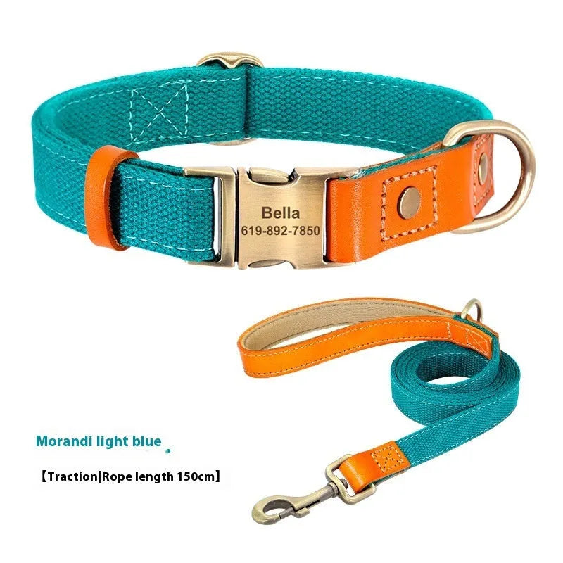 Small dog mohair collar and matching traction rope in one of six colour options with coordinating lettering.