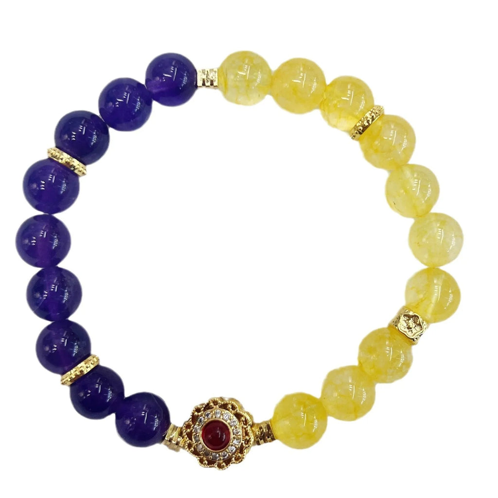 Handmade women's yellow and purple crystal amethyst bracelet with manual craftsmanship