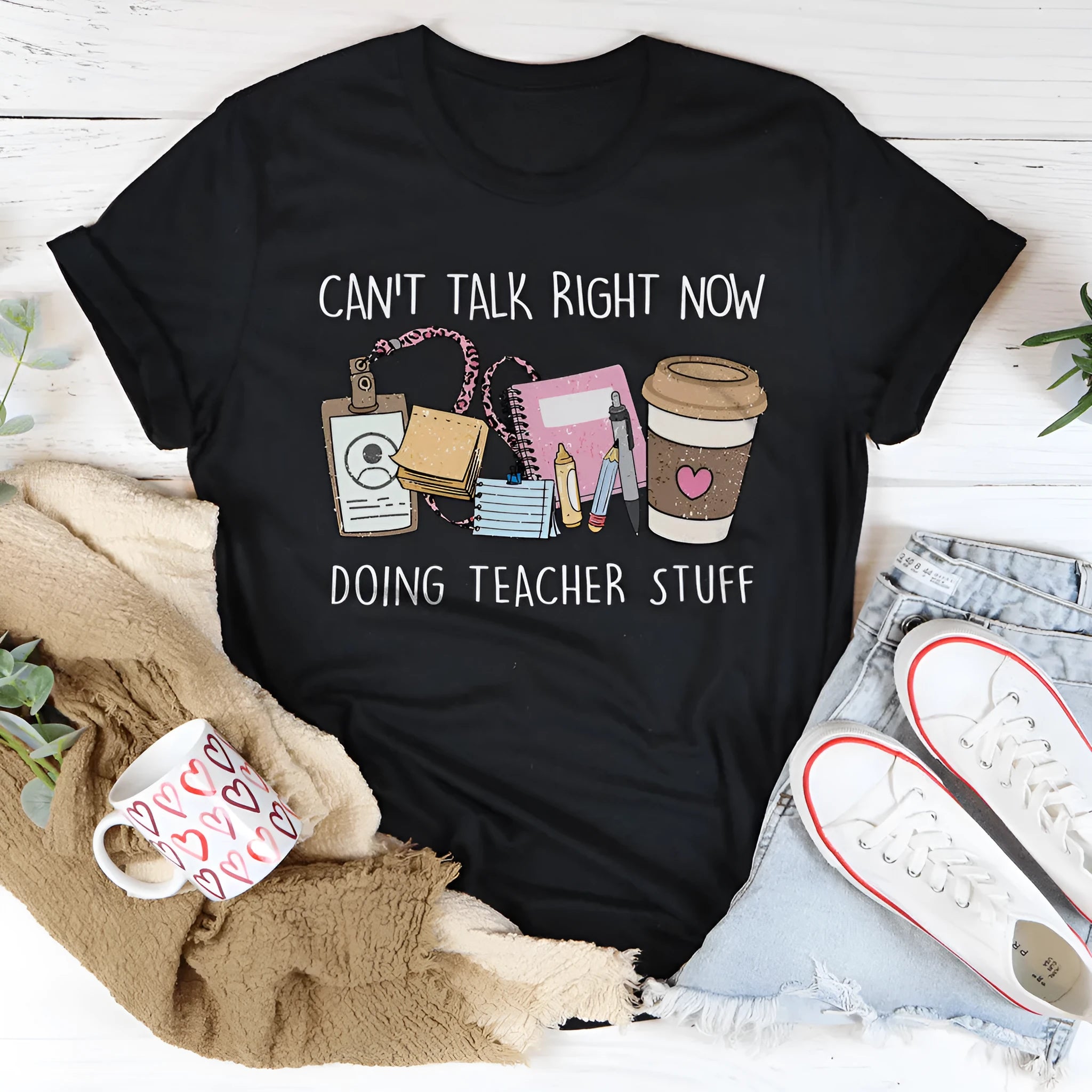 Black cotton summer T-shirt with loose fit short sleeves and round neck