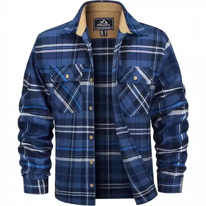 Men's button-down flannel shirt in a plaid pattern, shown in an orange colour variant.