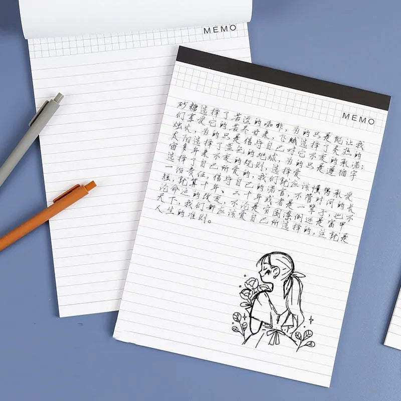 A4 tearable notebook with paper cover showing grid and blank page options