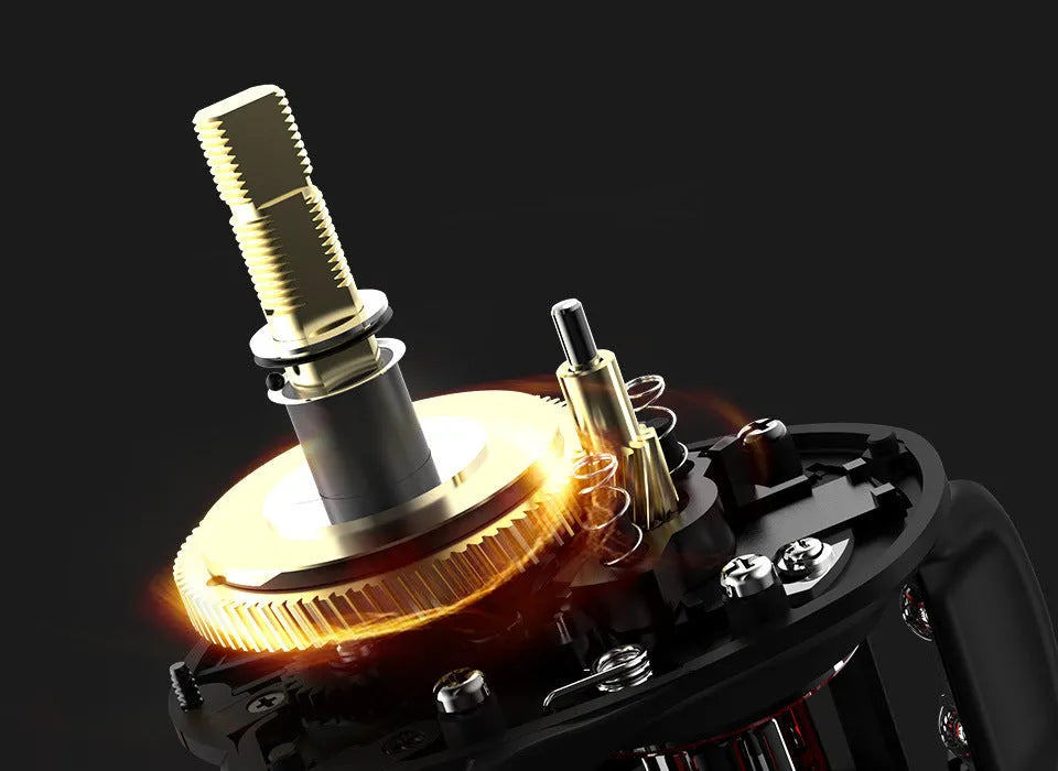 Drip wheel spinning fishing reel showing rocking wheel line guide system