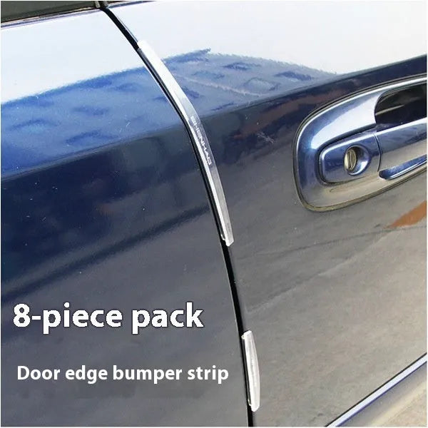 White plastic car door edge protection bumper strip set on a clean background