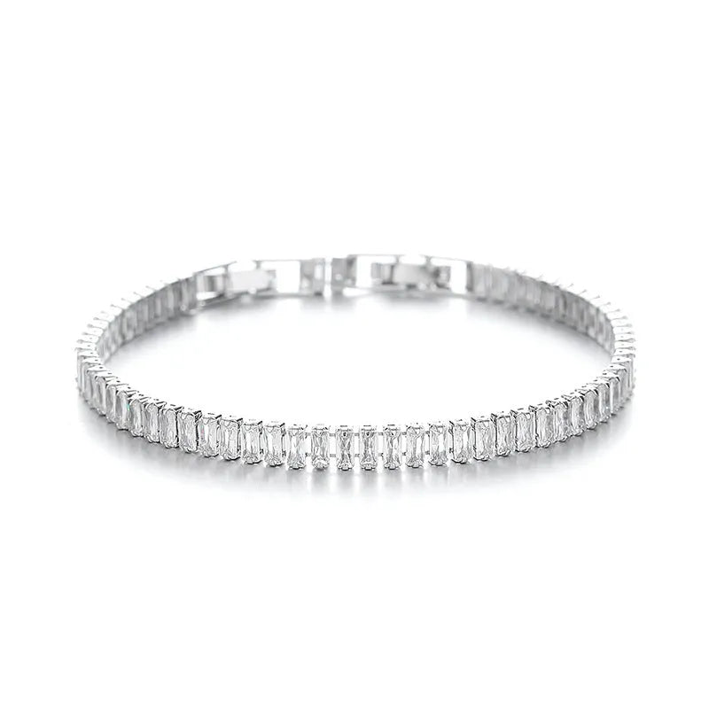Rectangular brass women's bracelet with full diamond zircon design in champagne gold colour