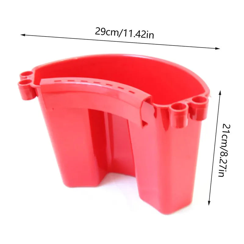 PP plastic car wash bucket shown in available colours: black, red, blue, and pink