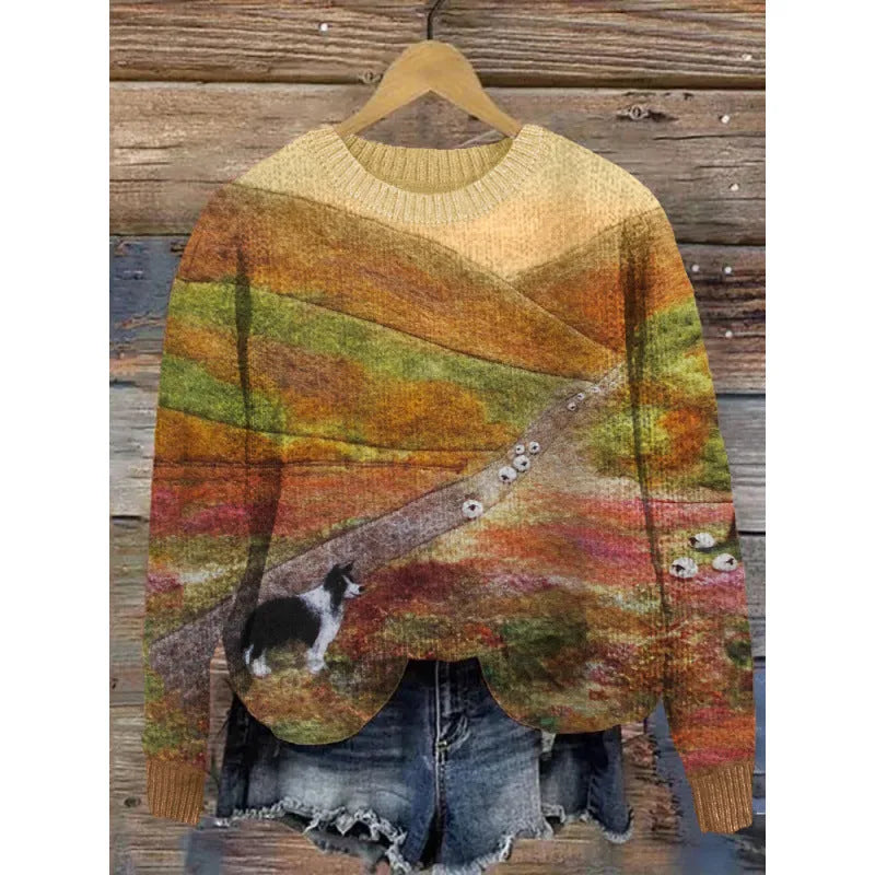 Little Flower patterned digital print sweater with a round neck, shown in one of its many available colours.