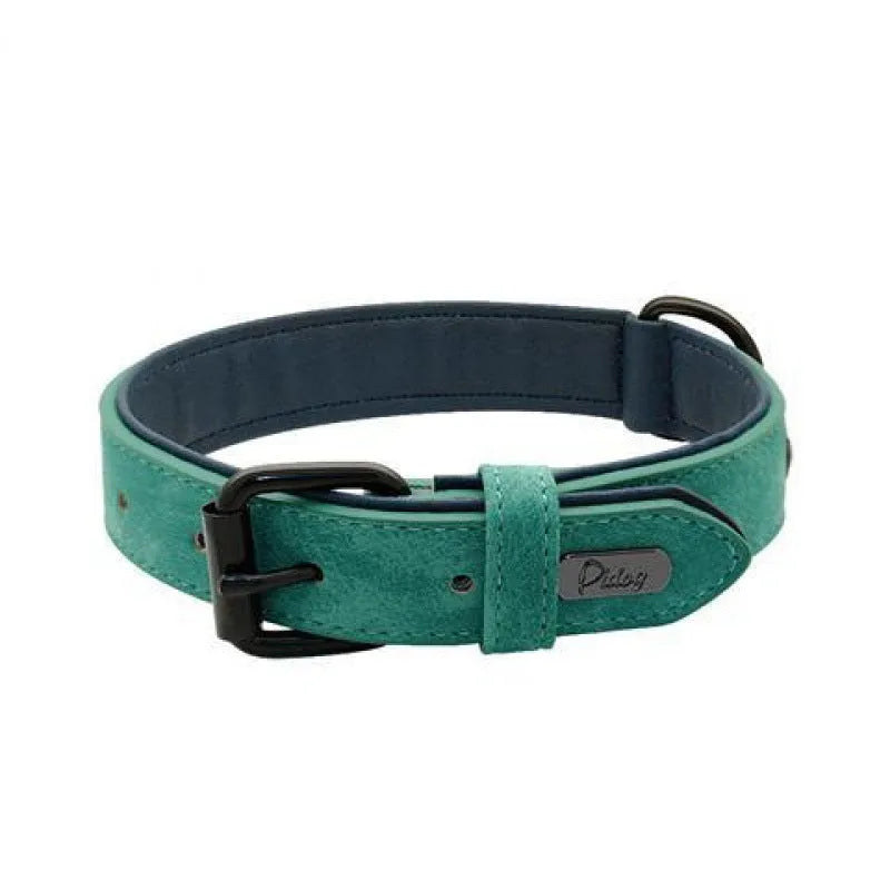 Adjustable double-layer thickened dog collar in purple, showing buckle and D-ring for ID tags.