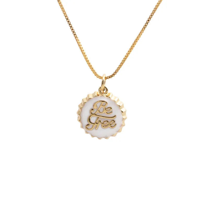 Copper bottle cap pendant necklace with 18K gold electroplated finish on a 40cm box chain