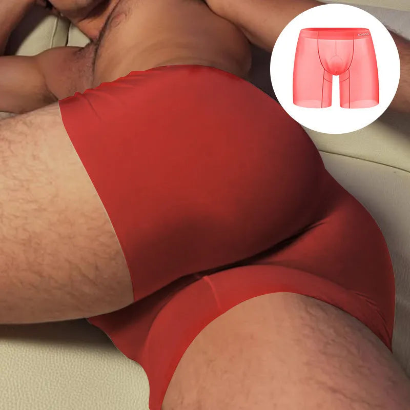 Men's seamless nylon boxer shorts in orange colour with low waist design
