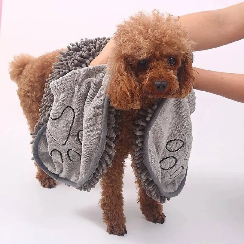 Pet bath robe towel in blue colour showing 62x23cm size for dog and cat drying
